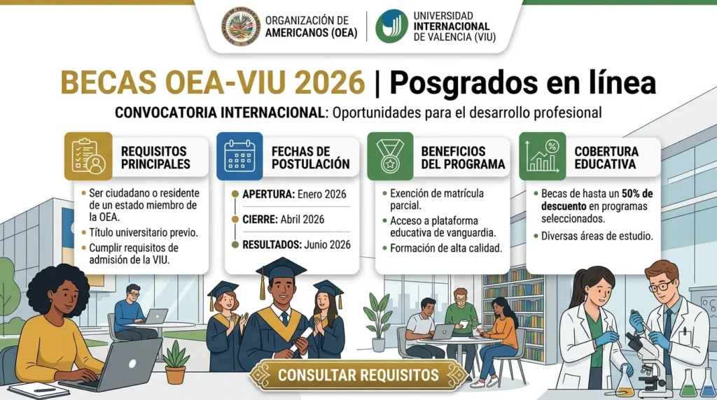 Becas OEA-VIU 2026 para posgrados en línea
